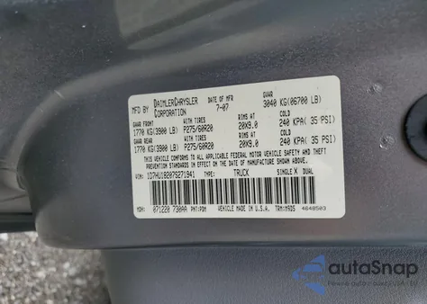 2007 Dodge Ram 1500 St из США, поврежденный, VIN 1D7HU18207S271941